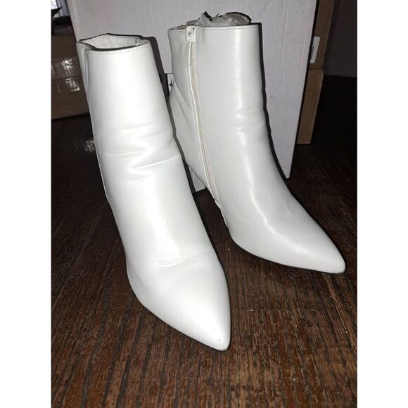Size 8.5 Dream Pairs White Sianna1 Chunky High Heel Dress Ankle Boots Booties - Picture 5 of 11